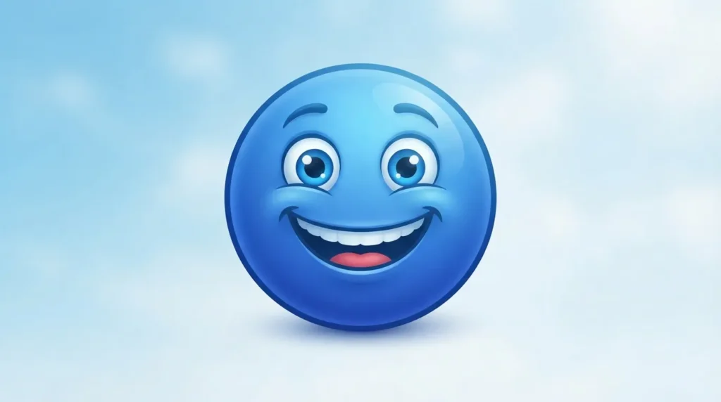 Trending blue emoji smiling in 2026
